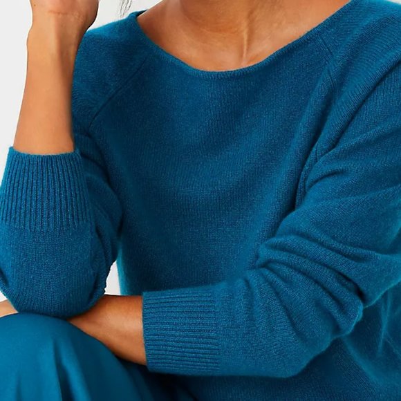 Taylor Cashmere Choker V Neck Sweater Blue Jean